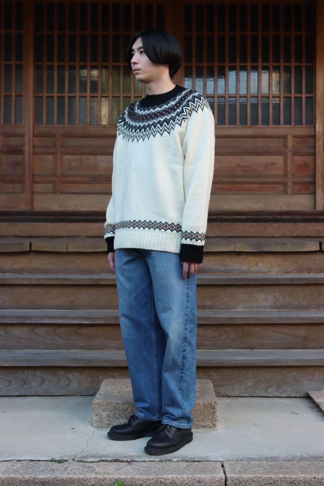 JUNYA WATANABE COMME des GARCONS MAN ウールジャガードニット求心柄"WHITE"style