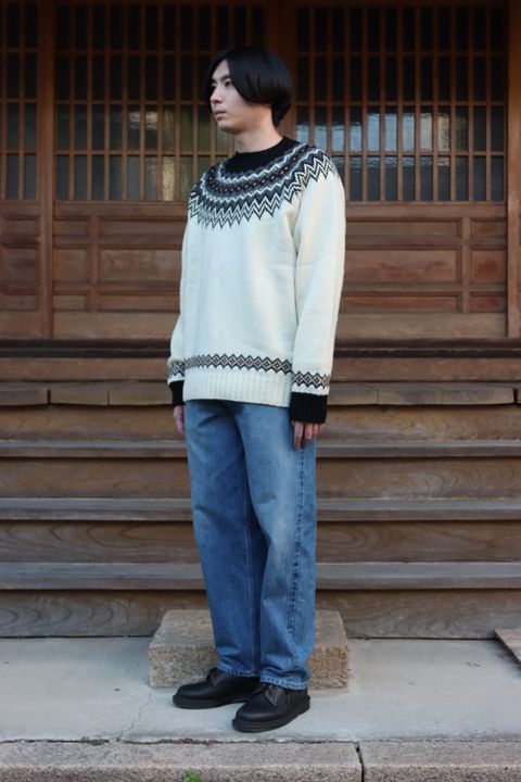 JUNYA WATANABE COMME des GARCONS MAN ウールジャガードニット求心柄"WHITE"style