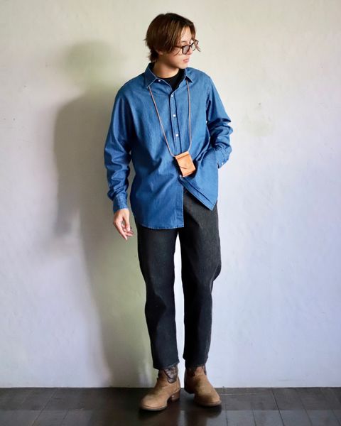 A.PRESSE 23AW Washed Denim Shirtスタイル