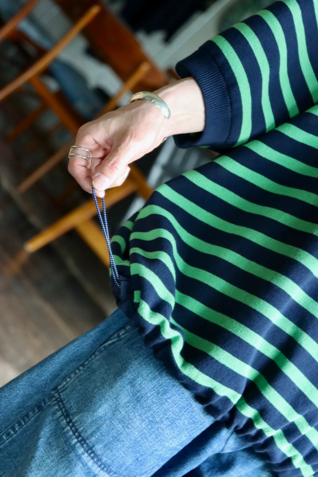 イズネス22SS SHORT SLEEVE BASQUE SHIRT(NAVY×GREEN BORDER)