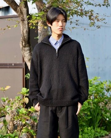 Graphapaper Cotton Wool Slub Oversized Half Zip Knit MARK STYLE