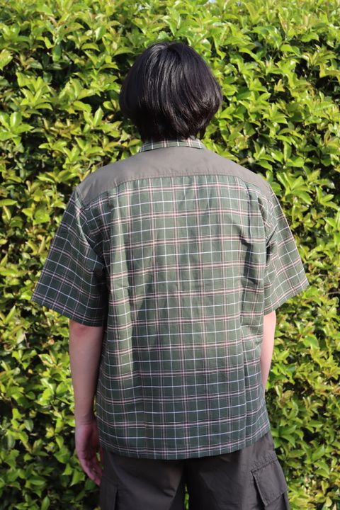 COMME des GARCONS HOMME リネン綿チェック x 綿タイプライター S/S オープンカラーシャツ style.2022.5.6