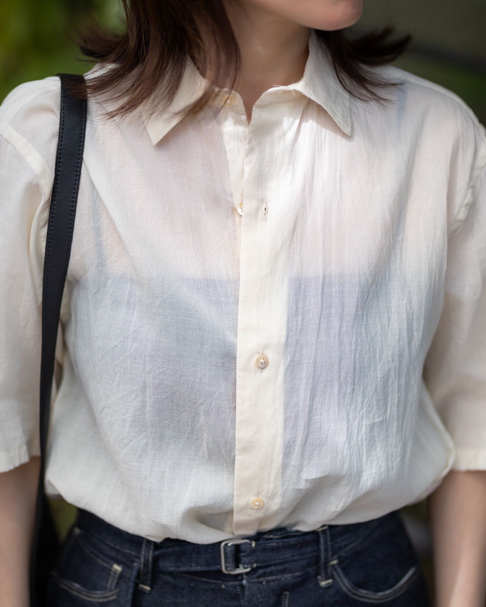 blurhms 26SS Women's Silk-Co Voile Half-Sleeve Shirt(BHS26S036SiCo)Ivory