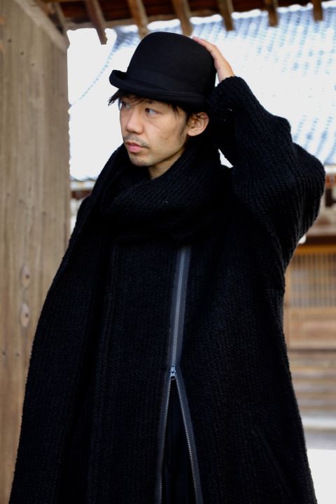 yohji yamamoto アンバランスファスナーロングニットカーディガン Style.2020.10.21.