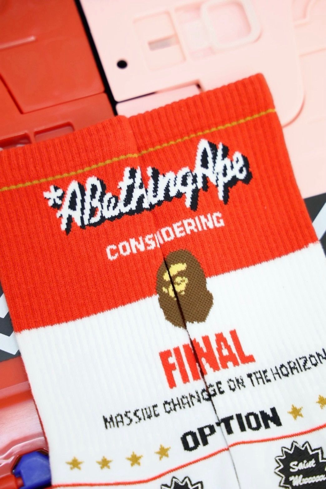 セントマイケル 26AW BAPE_SOCKS/FAINAL(SM-MK1-0000-C40)WHITE+RED