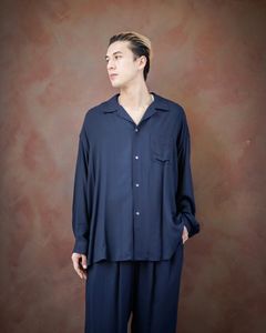 グラフペーパー SIDOGRAS Twill Viscose Oversized Sleeping Shirt (GM244-50014B)NAVY