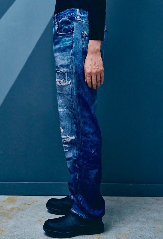 トーキングアバウト ジ アブストラクション 25AW DENIM PRINT FLEECE LINING STRIGHT PT(2526AW-PT-001F)BLUE☆新作発売！