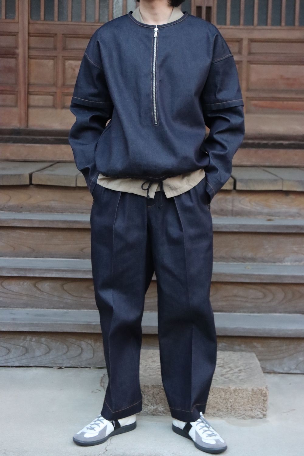 SEEALL ZIP PULLOVER JACKET,DOUBLE WAIST BELT PANTS set up style