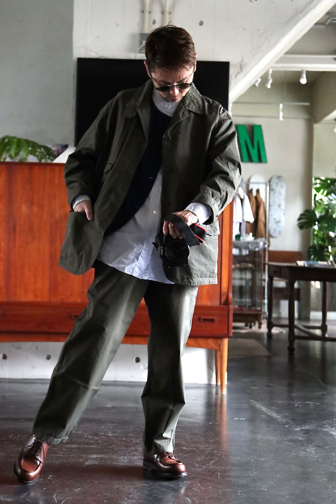 FreshService OVERDYED LEFT TWILL ENGINEER JACKET"DARK OLIVE"style.