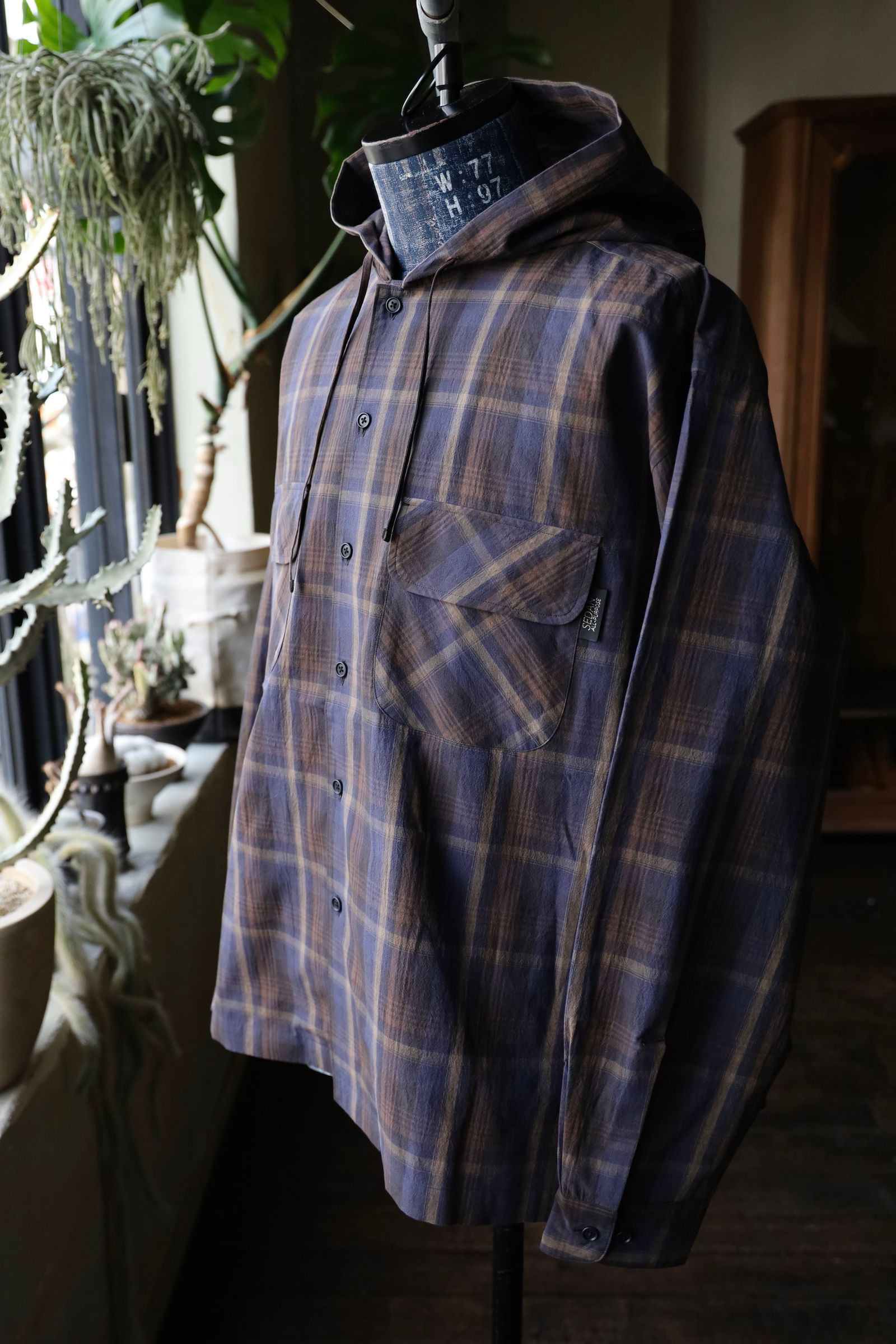 セダンオールパーパス SS25 Plaid Hooded Shirt(SD25S-SH01) Purple Brown