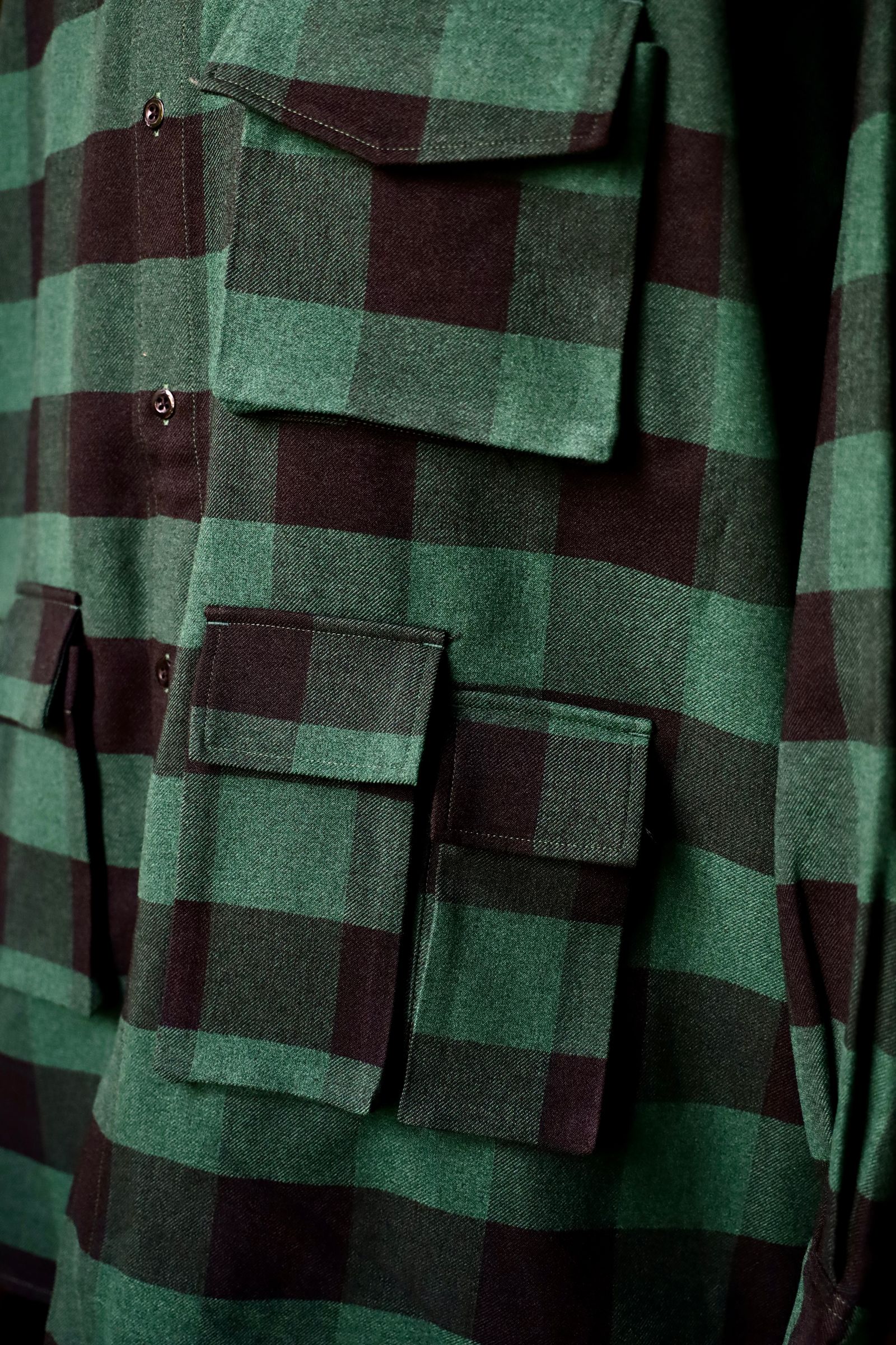 フレッシュサービス BUFFALO CHECK MULTI POCKET SHIRT(FSC243-50133)GREEN CHECK