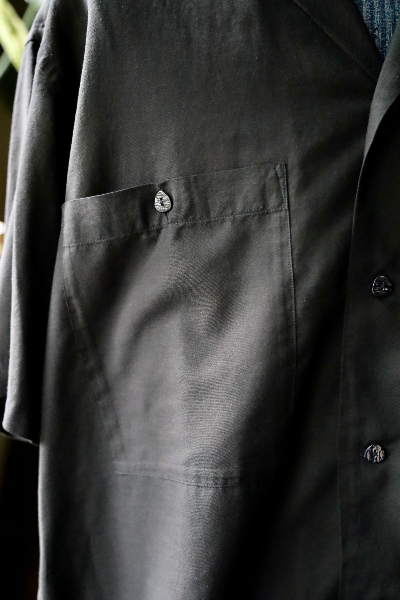 ヨーク25SUMMER シャツ GARMENTDYED COTTON SILK TWILL OPEN COLLAR SHIRT(YK25SS001006SH)BLACK