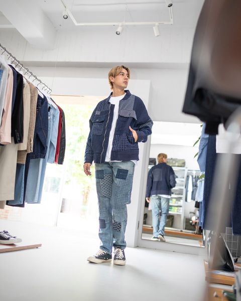 FDMTL DENIM PATCHWORK POCKET JACKET RINSE スタイル