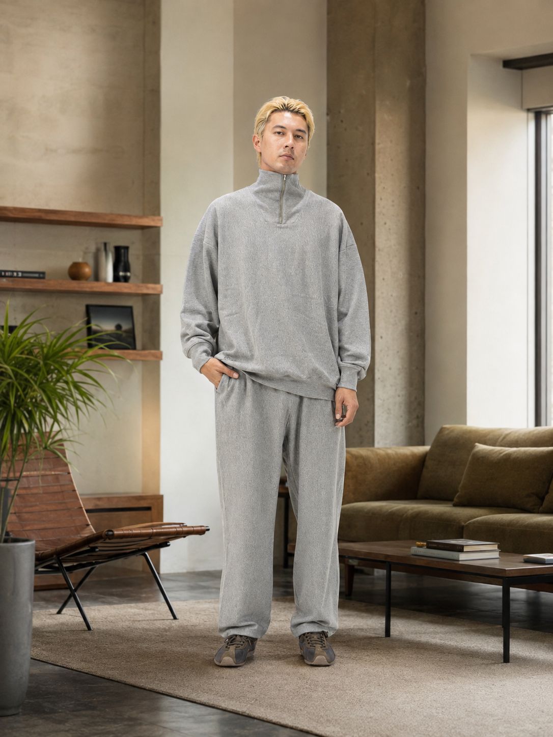フレッシュサービス CLASSIC TERRY SWEAT HALF ZIP MARKスタイル