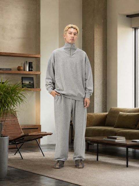 フレッシュサービス CLASSIC TERRY SWEAT HALF ZIP MARKスタイル