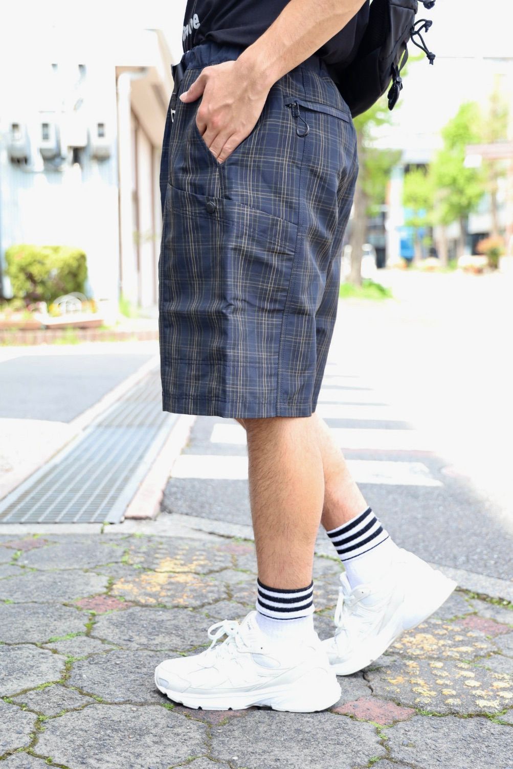 コムデギャルソンオム26SS エステルラミーチェックショーツ(HQ-P027-051)NAVY☆4月3日(金)発売！