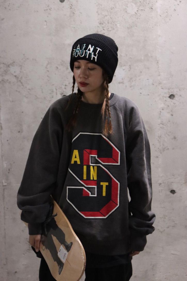 セントマイケル デニム ティアーズ CREW SWEAT BLACK XL-