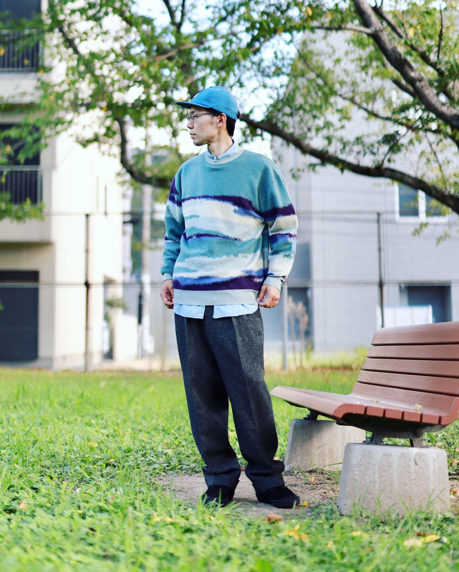 23AW】Graphpaper Jacquard Crew Neck Knit-