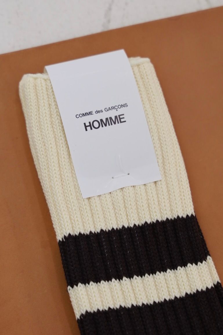 コムデギャルソンオム26FW 綿ローゲージパイルラインソックス(HR-K501-051-2)CREAM×BROWN☆8月7日(金)発売！