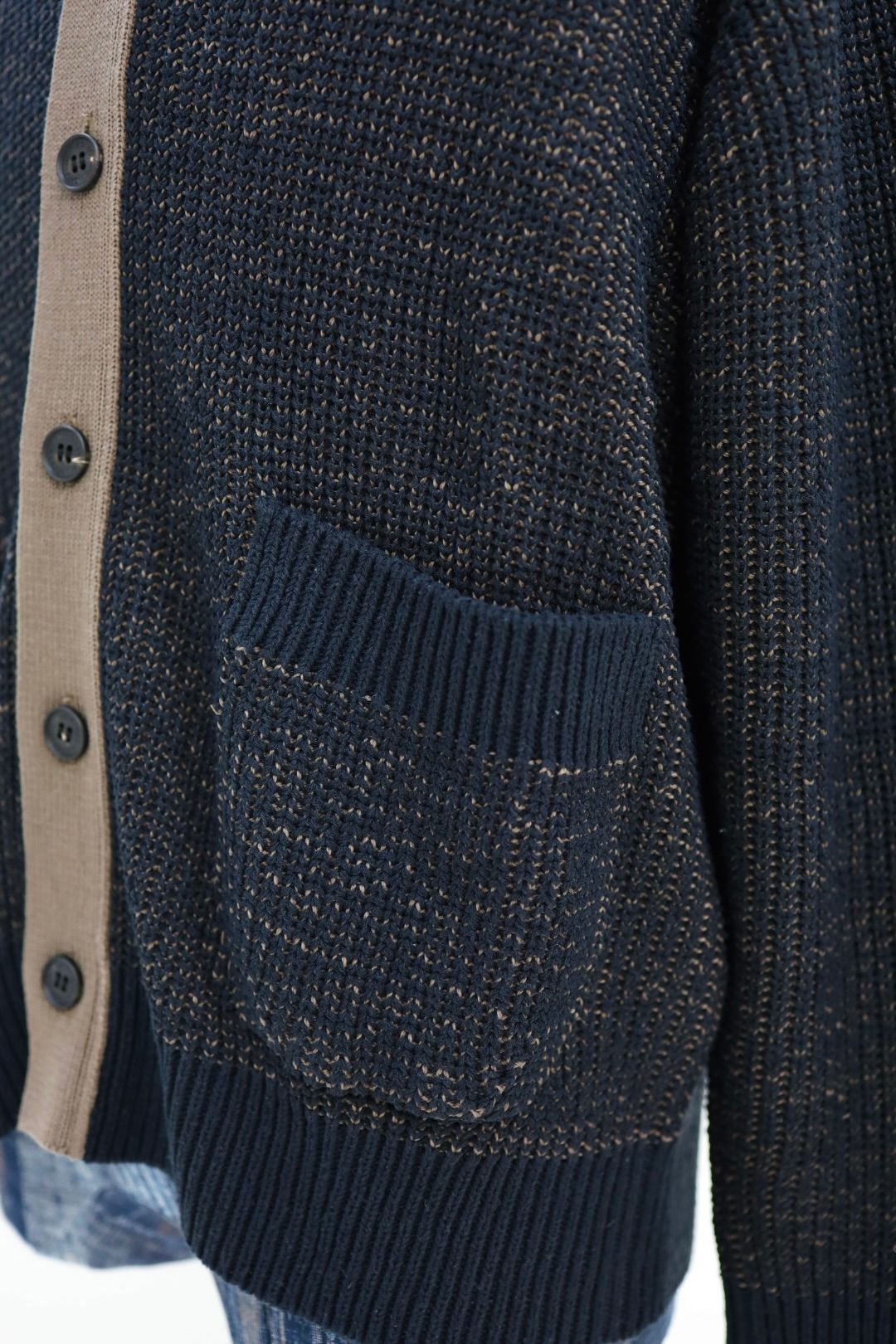 コムデギャルソンオム26SS シルク×綿片畦プレーティングカーディガン(HQ-N002-051)NAVY×BROWN☆2月6日(金)発売