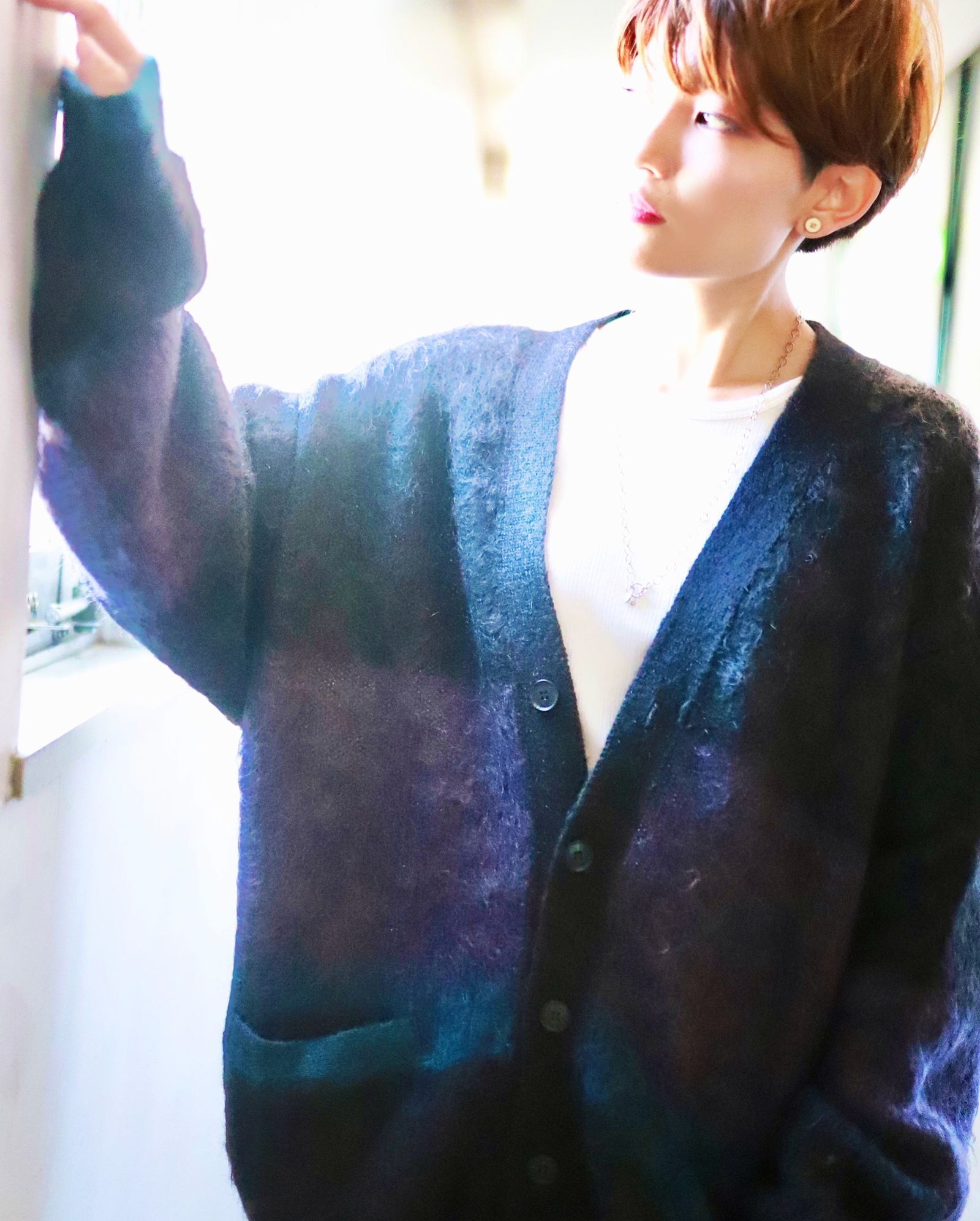 ヨーク23AW MOHAIR BORDER CARDIGAN(YK23FW0571S)BLACK