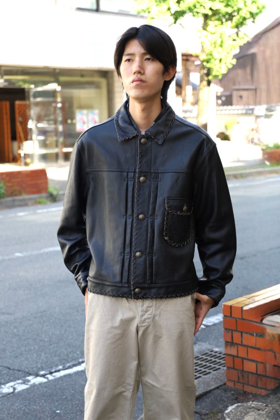 BOW WOW 26FW LACE-UP LEATHER TRUCKER JACKET(BWU-LULTJ)BLACK