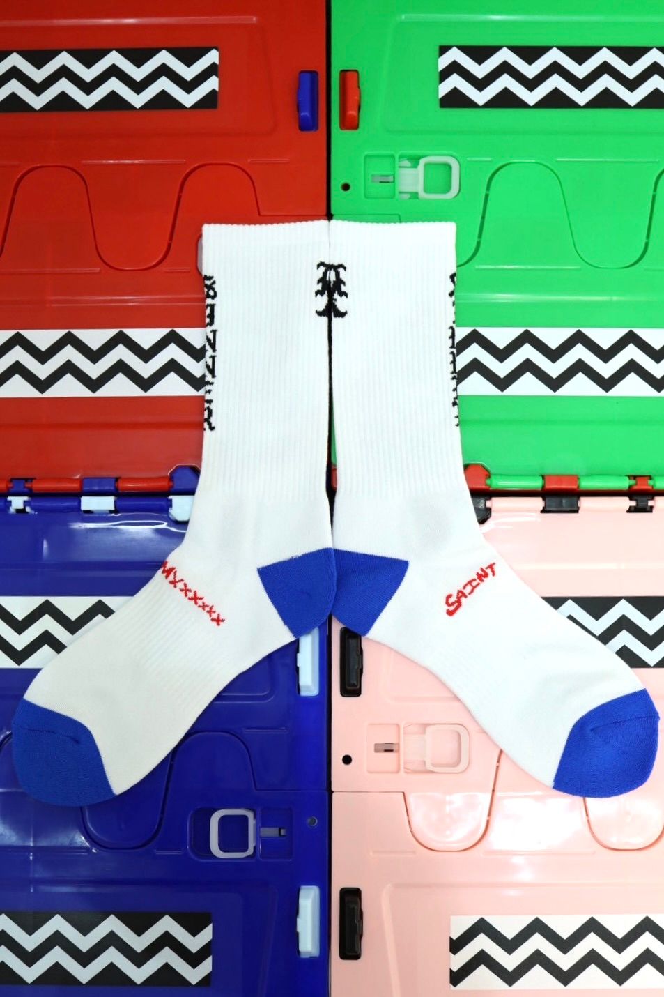 セントマイケル 26SS SAINT SOCKS(SM-MK8-0000-107)WHITE× BLUE☆4月11日(土)発売！