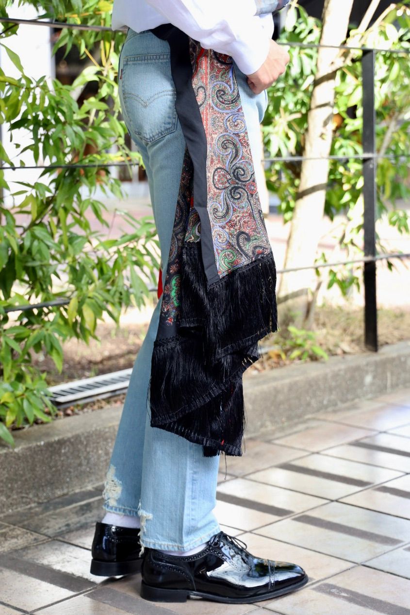 ジュンヤワタナベマン26SS Levi'sダブルネーム 綿セルビッチデニム 製品加工×シルクサテン×エステル更紗パンツ(WQ-P208-100) ☆3月6日(金)発売！