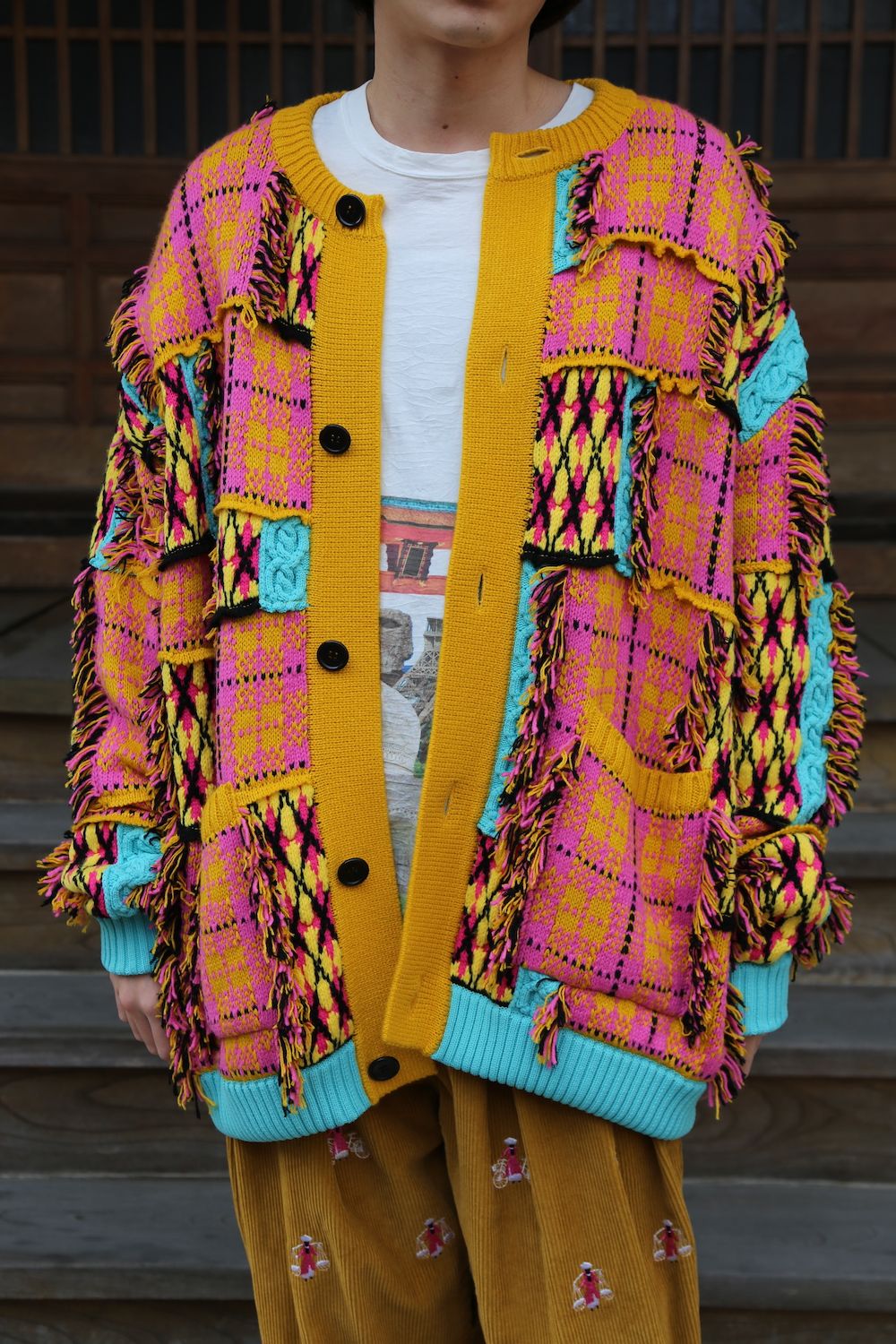 KIDILL 2020A/W 新作Chaotic Argyle Tartan Cardigan"Yellow×Pink" style.2020.11.23.