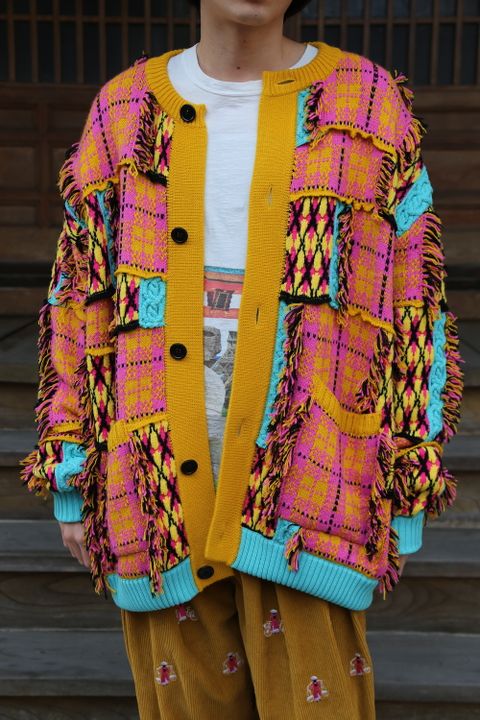 KIDILL 2020A/W 新作Chaotic Argyle Tartan Cardigan"Yellow×Pink" style.2020.11.23.