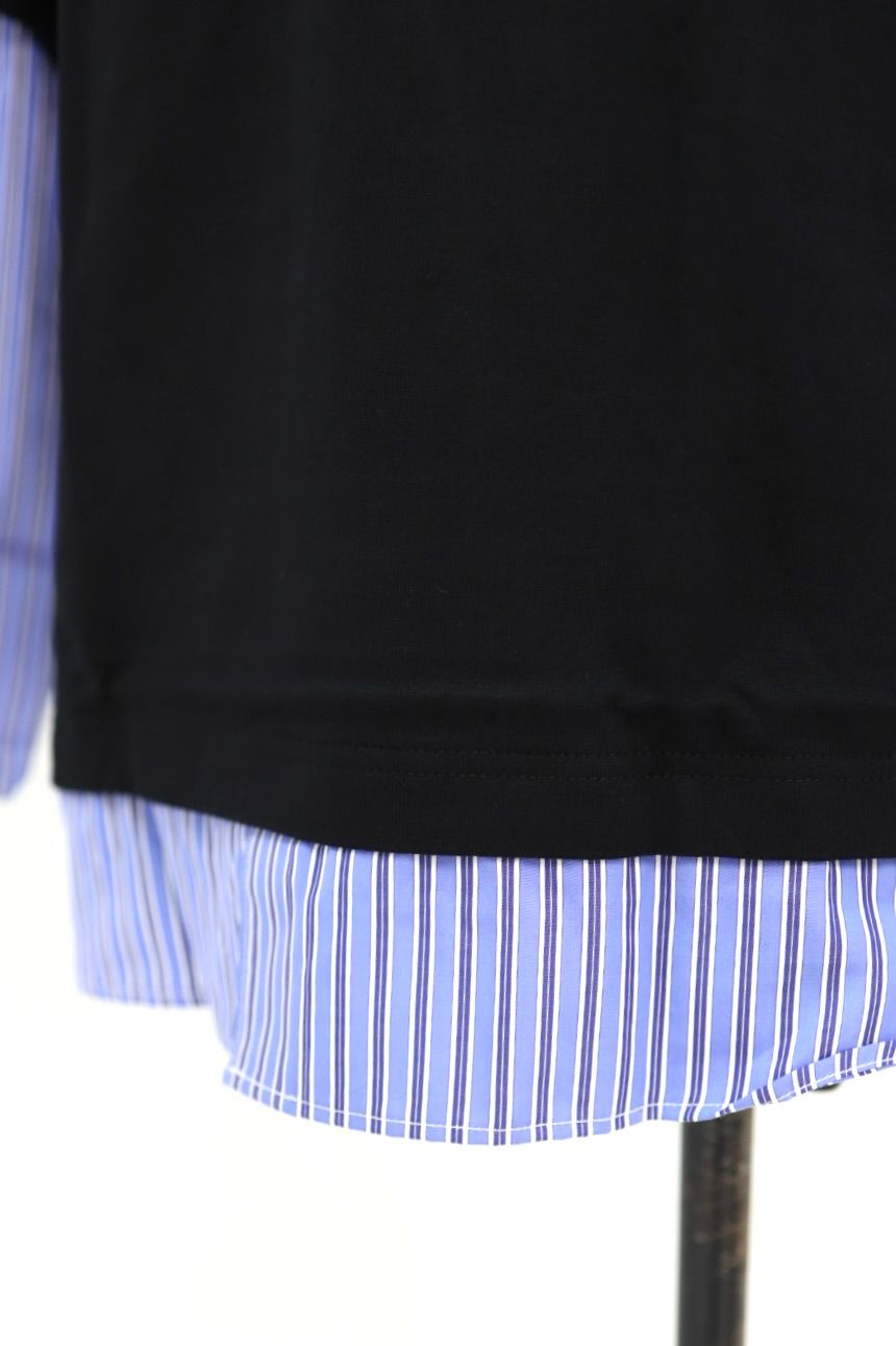 コムデギャルソンオム26SS 綿度詰天竺×綿ポプリンストライプTシャツ(HQ-T006-051)BLACK☆2月6日(金)発売