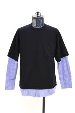 コムデギャルソンオム26SS 綿度詰天竺×綿ポプリンストライプTシャツ(HQ-T006-051)BLACK☆2月6日(金)発売