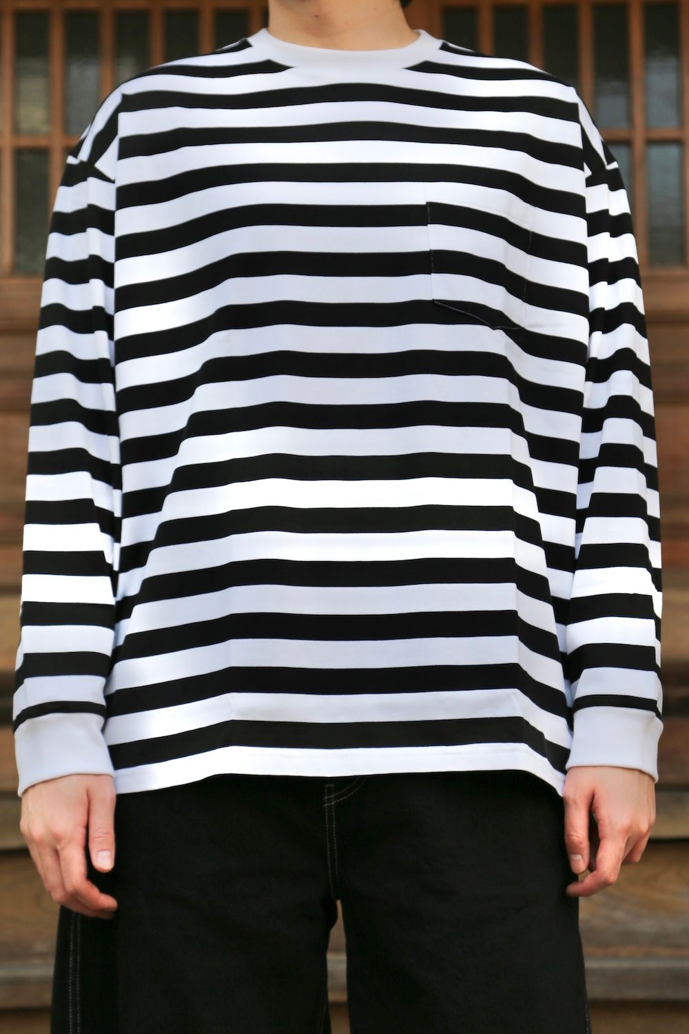 Graphpaper Border L/S Pocket Tee(GM203-70147B) style.2021.3.14.