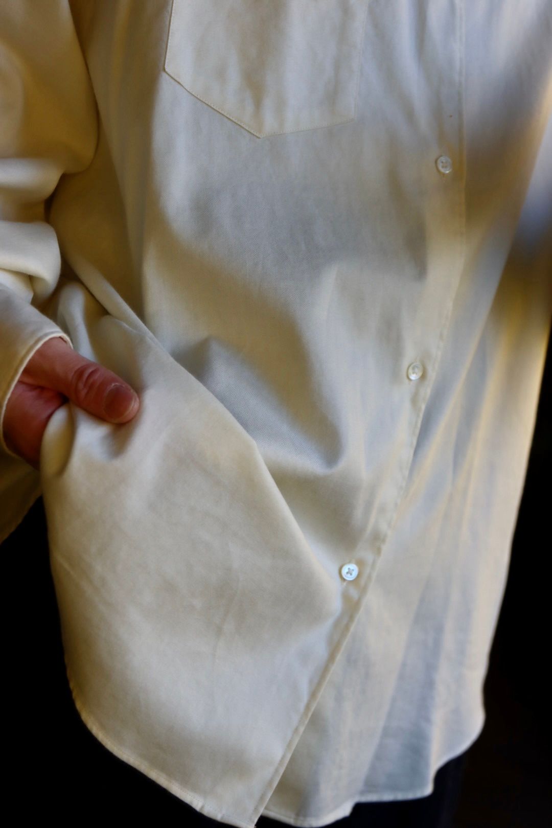 Graphpaper Cotton Cashmere L/S Oversized Regular Collar Shirt "IVORY"スタイル