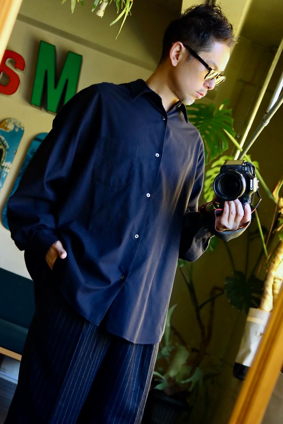 トップス Graphpaper L/S Oversized Tee NAVY Graphpaper L/S Oversized Tee NAVY