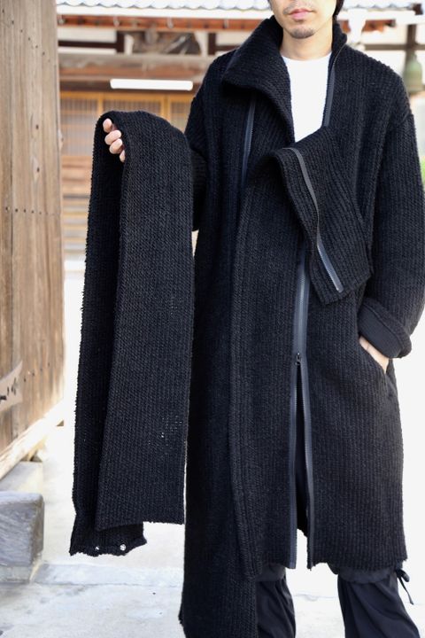 yohji yamamoto アンバランスファスナーロングニットカーディガン Style.2020.10.21.