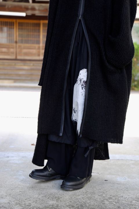 yohji yamamoto アンバランスファスナーロングニットカーディガン Style.2020.10.21.