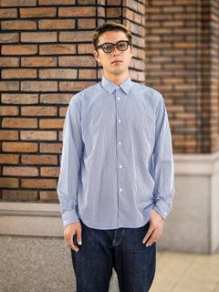 グラフペーパーシャツ Broad Stripe Regular Collar Shirt (GM264-50021STB)BLUE STRIPE☆10月31日(土)発売！