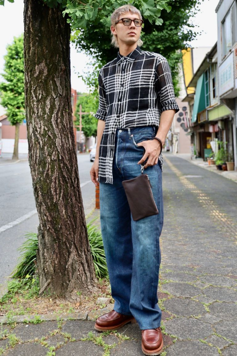 yohji yamamoto チェック柄レギュラーカラーシャツ MARKスタイル