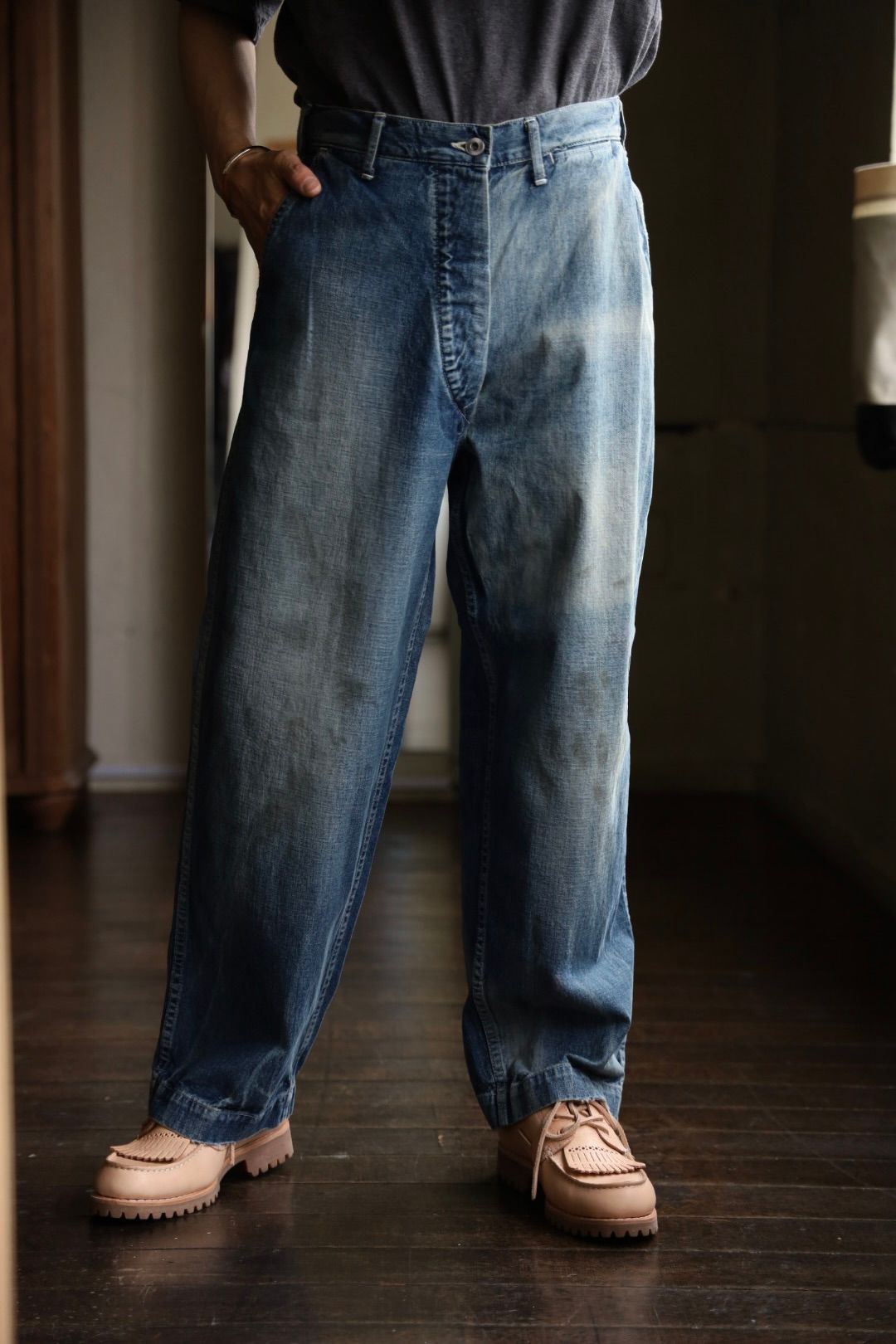 パンツ A PRESSE USARMY DUNGAREE DENIM TROUSER A.PRESSE US ARMY DUNGAREE DENIM TROUSERS (Indigo) - UNION