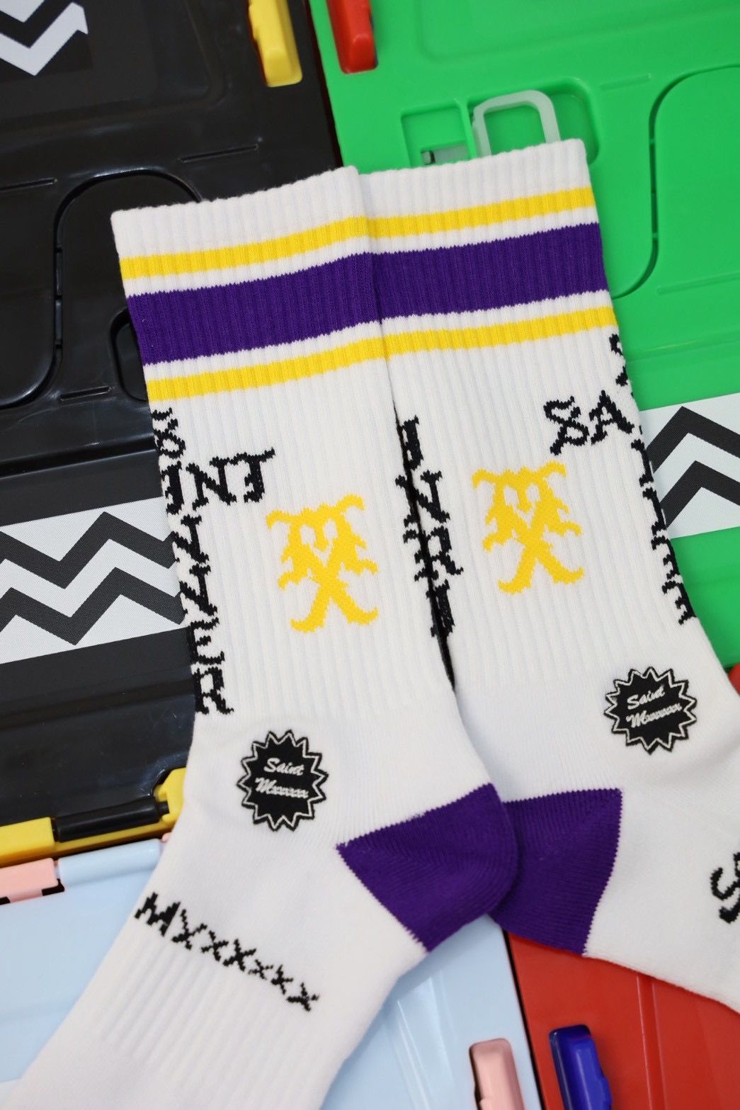 セントマイケル SINNER SOCKS (SM-HR1-0000-110)WHITE/PURPLE★10月11日(土)発売！