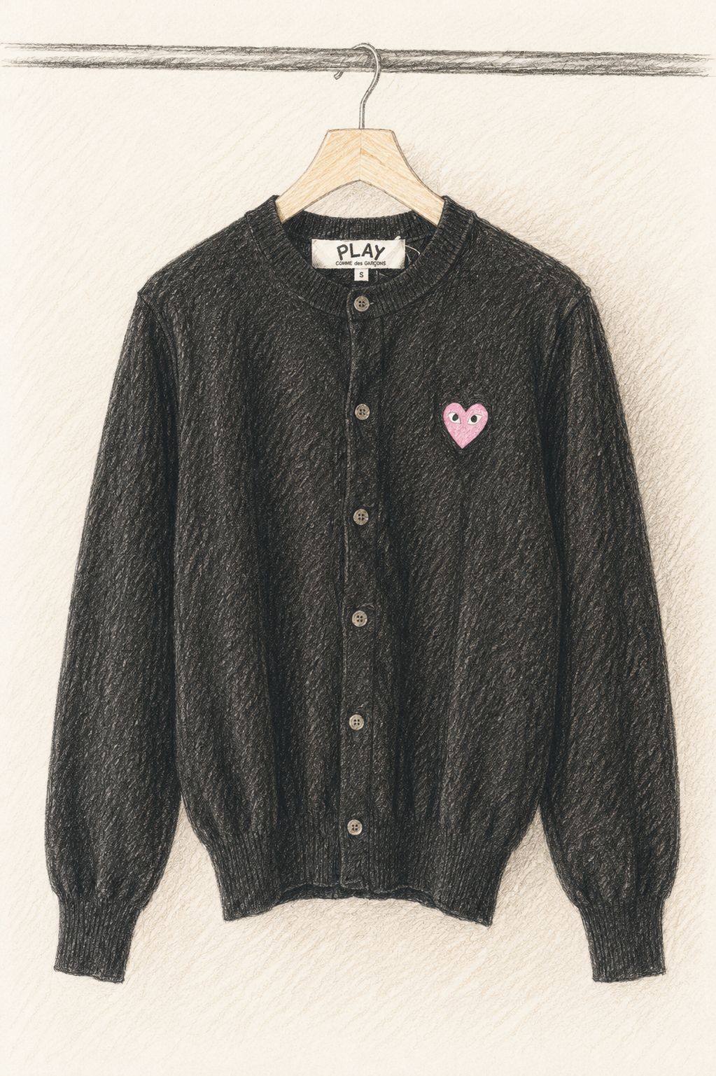 プレイコムデギャルソン ROUND NECK CARDIGAN PINK EMBLEM(AX-N098-051)BLACK-PINK EMBLEM☆7月5日(日)発売！