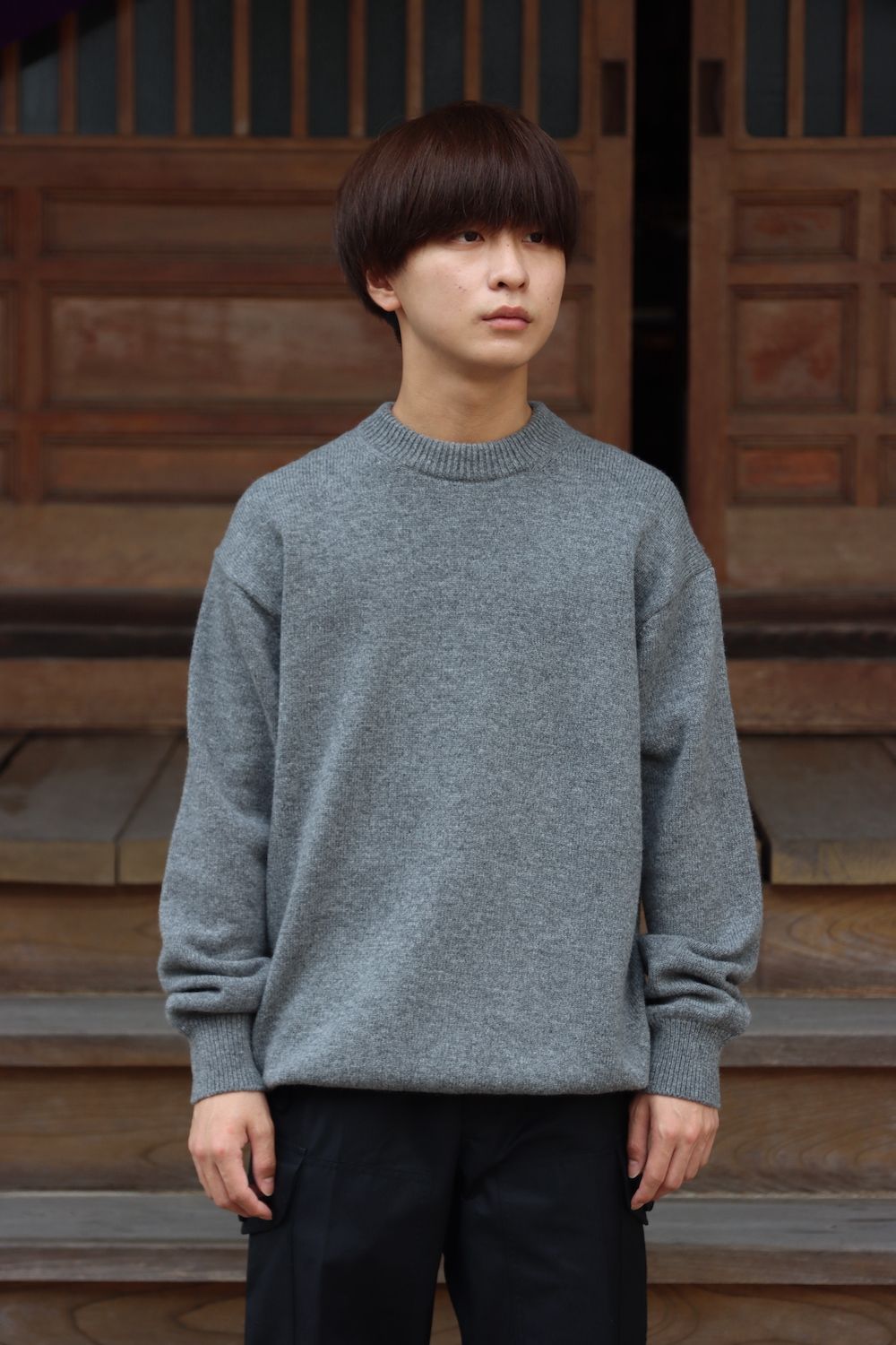 COMME des GARSONS HOMME ラムウール天竺ロゴ刺繍ニット(HH-N007-051 