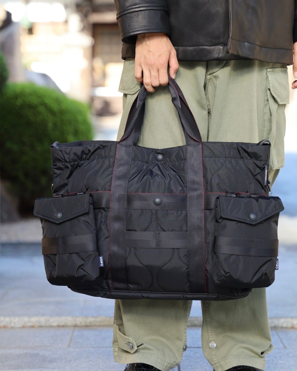 COMME des GARCONS HOMME 2WAYキルティングTOTE BAG x ディアスキンレザーカーコート