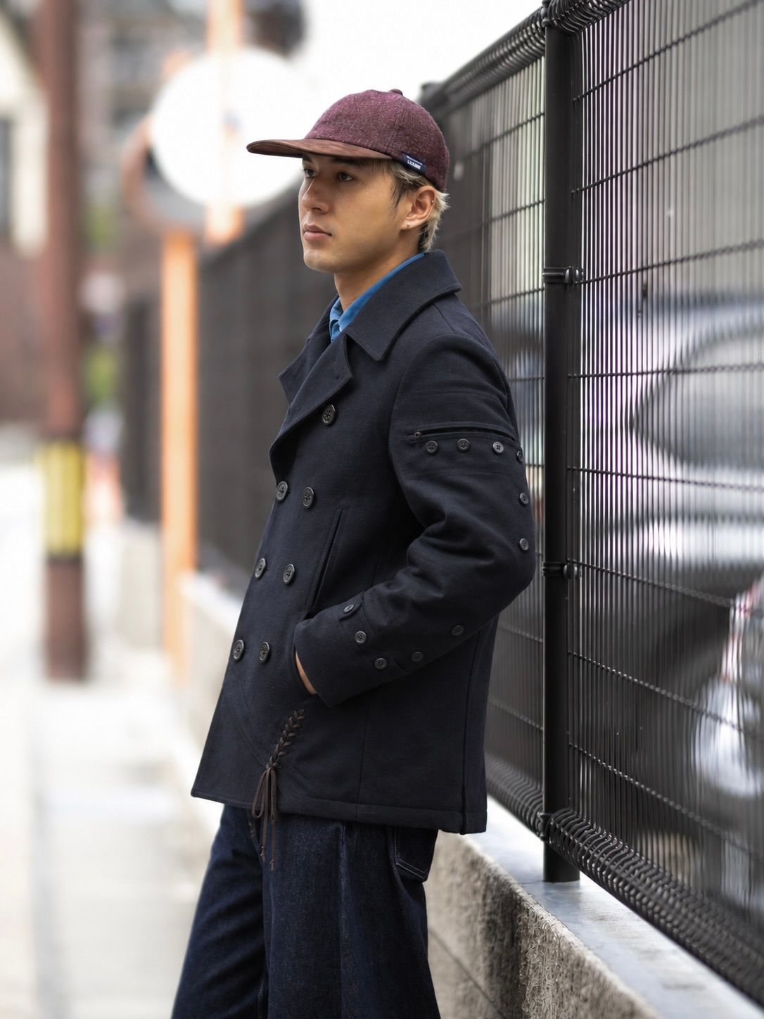 ジュンヤワタナベマン 26FW ウールナイロンメルトン NEEDLES Wネーム Pコート (WR-J105-051)NAVY☆10月2日(金)発売！
