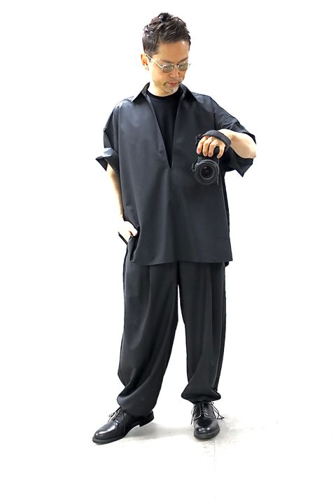 Graphpaper 26SS Fine Wool Heather S/S Skipper Shirt"CHARCOAL"スタイル