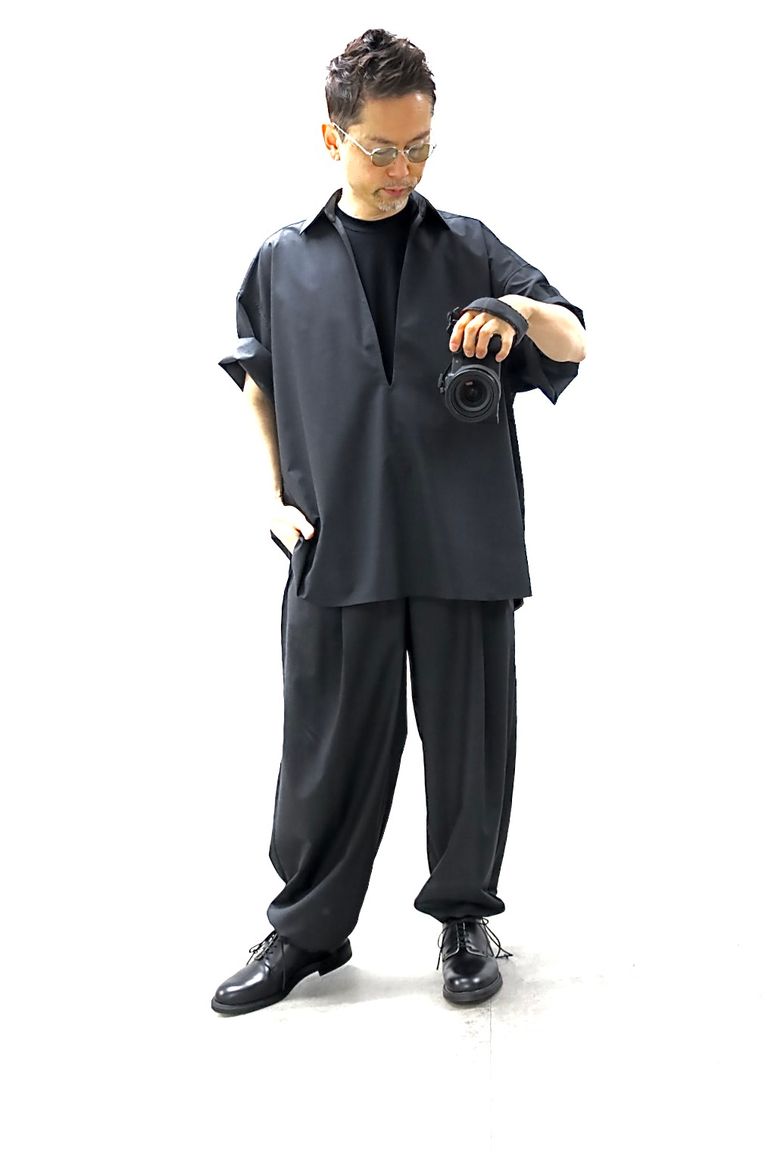 Graphpaper 26SS Fine Wool Heather S/S Skipper Shirt"CHARCOAL"スタイル