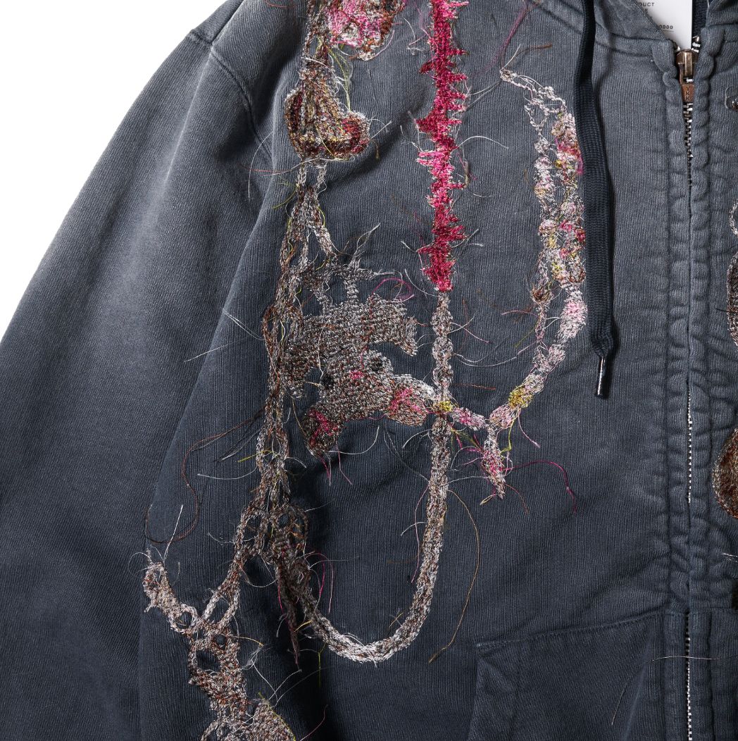 doublet 25AW EMBROIDERED CHAIN ZIP-UP HOODIE (25AW43CS405) GREY