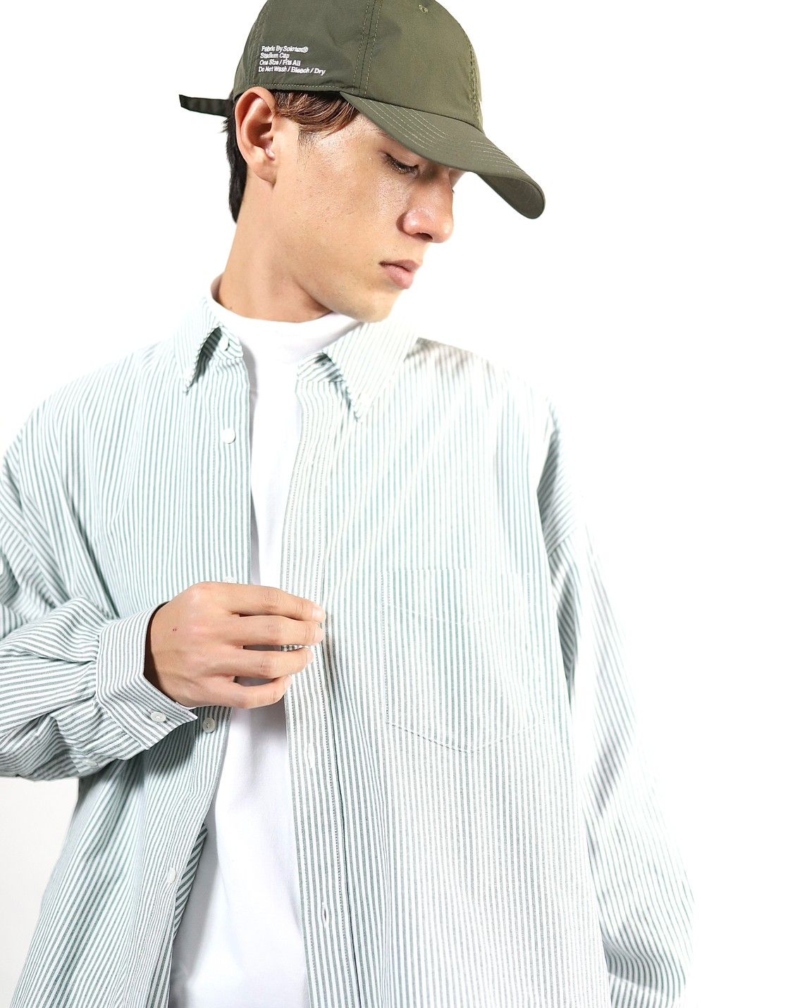 FreshService フレッシュサービスDRY OXFORD CORPORATE L/S B.D.SHIRT"GREEN STRIPE"スタイル