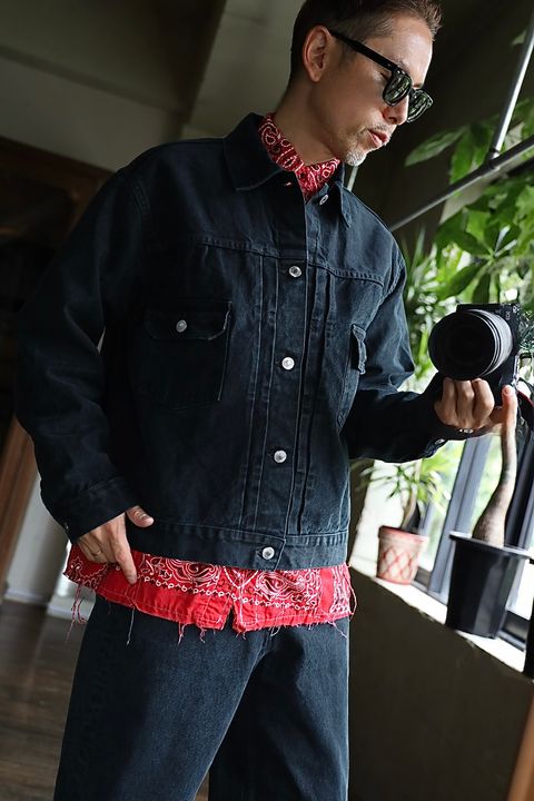 A.PRESSE アプレッセ 2025 STYLE2 Black Denim Jacketスタイル.2025.9.14.